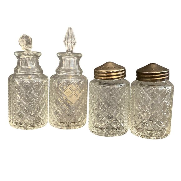 Eales of Sheffield Condiment Set Salt Pepper Oil Vinegar England 50s Cruet VTG - Picture 1 of 16